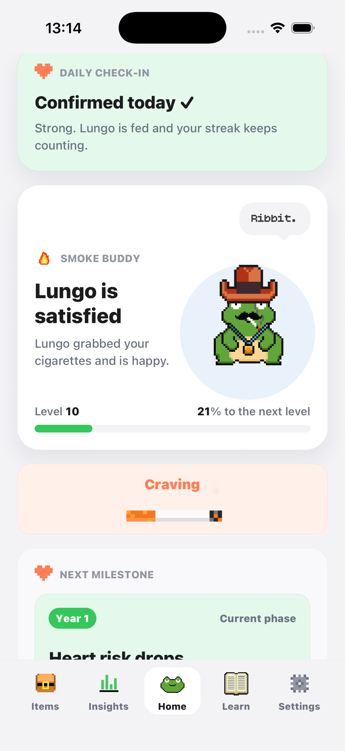 Lungo customized with a cowboy hat and medal on the app home screen